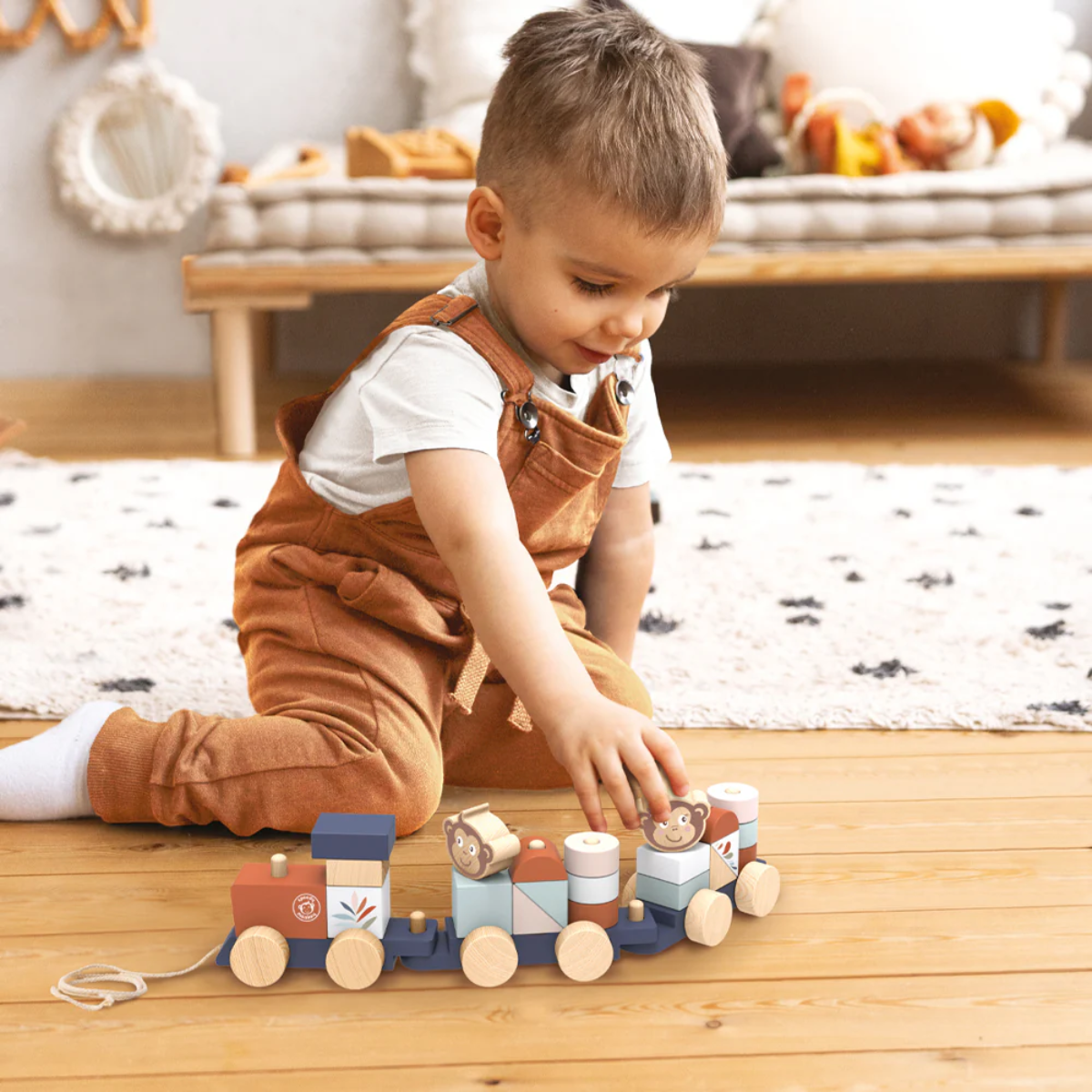 Speedy Monkey Wooden Train Stacker Toy