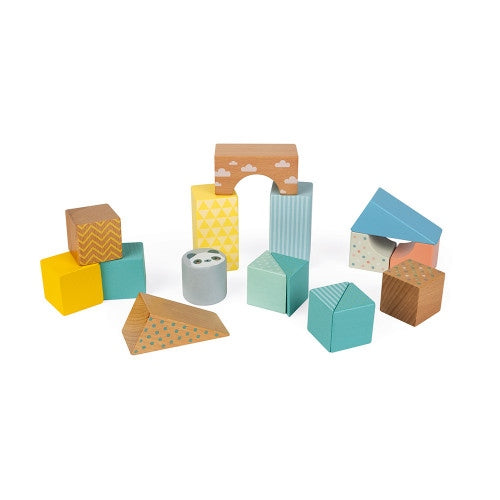 Janod Pure Wooden Pull-Along Blocks Cart