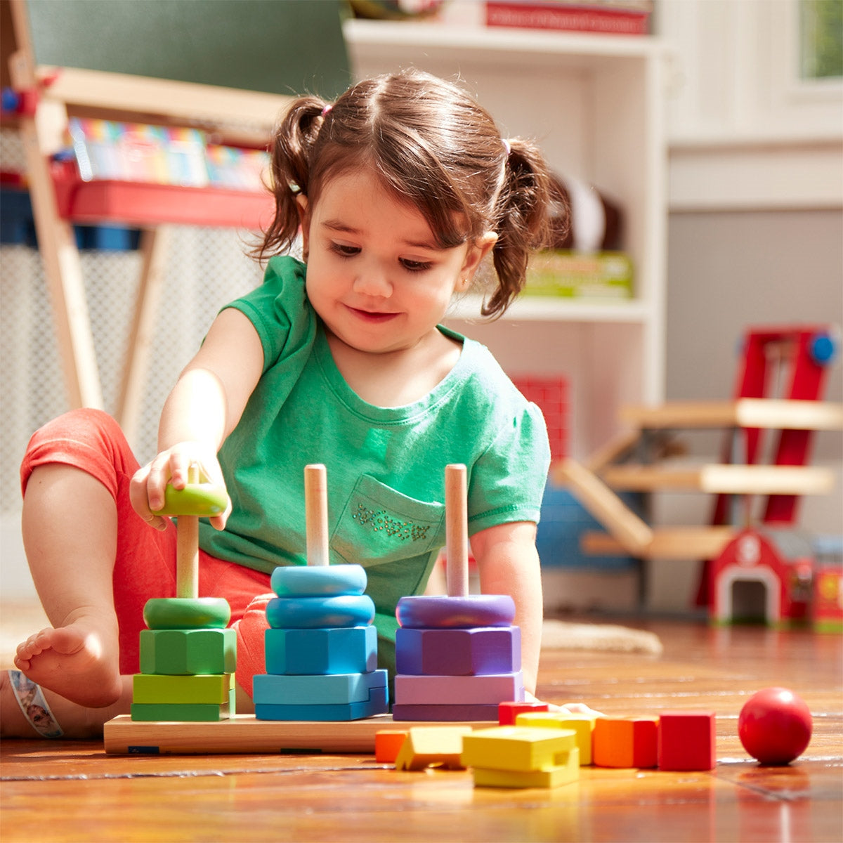 Melissa & Doug Geometric Shape Sorting Stacker Wooden Toddler Toy