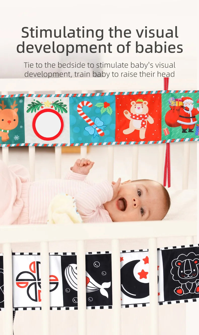 Sencory Black & White Cloth Book – High-Contrast Montessori Crib Bumper