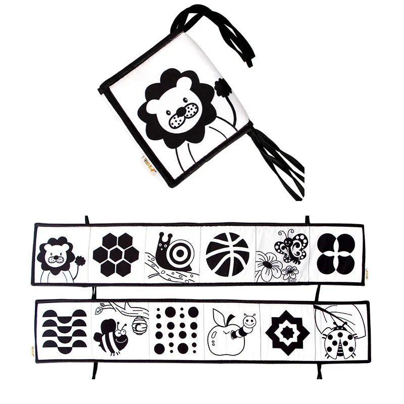 Sencory Black & White Cloth Book – High-Contrast Montessori Crib Bumper