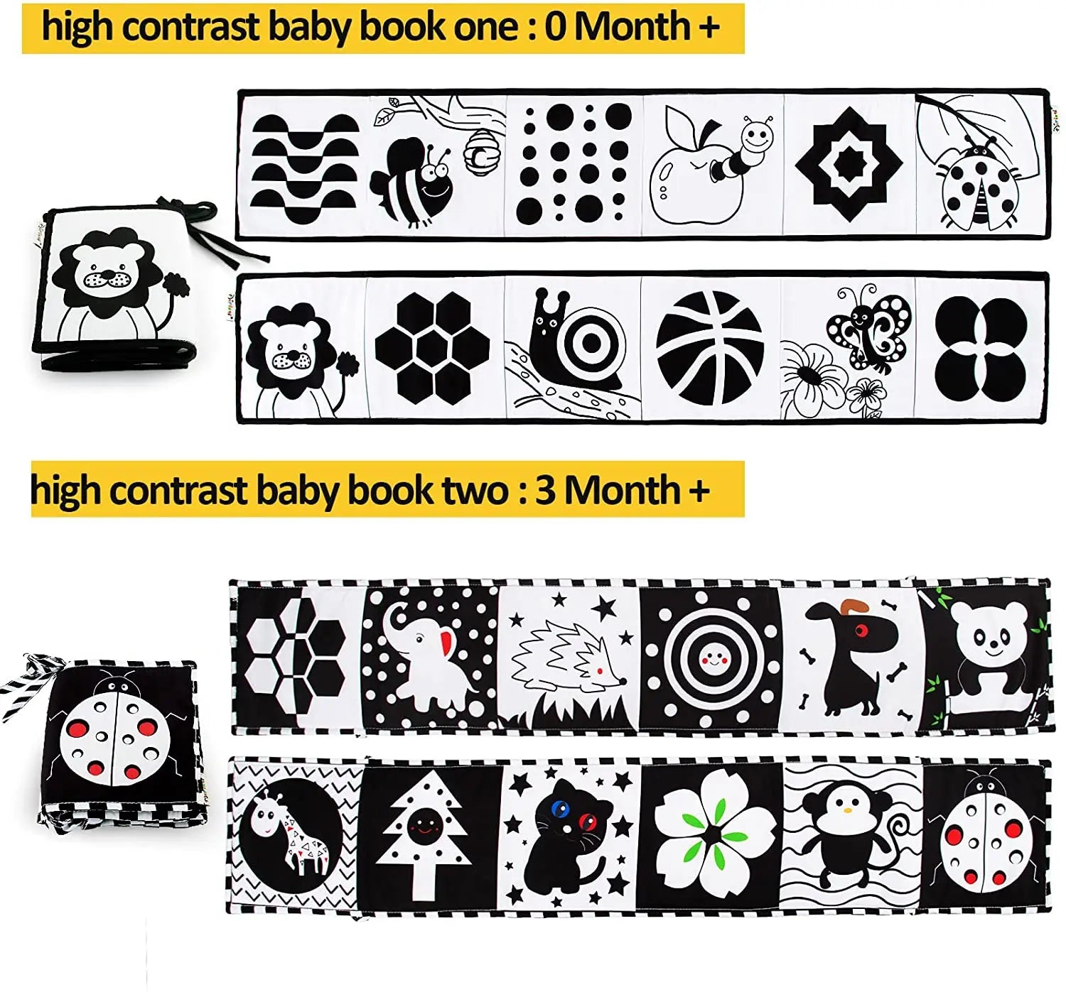 Sencory Black & White Cloth Book – High-Contrast Montessori Crib Bumper