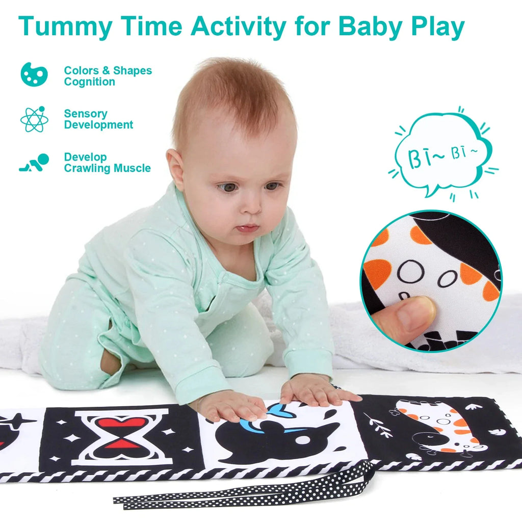 Sencory Black & White Cloth Book – High-Contrast Montessori Crib Bumper