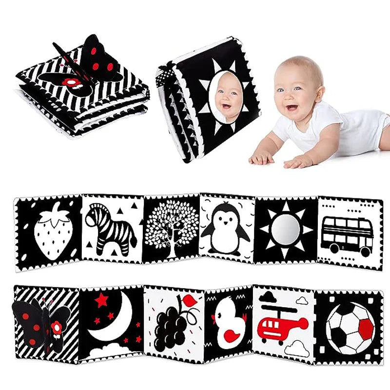 Sencory Black & White Cloth Book – High-Contrast Montessori Crib Bumper