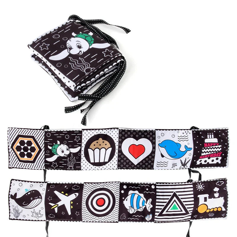 Sencory Black & White Cloth Book – High-Contrast Montessori Crib Bumper