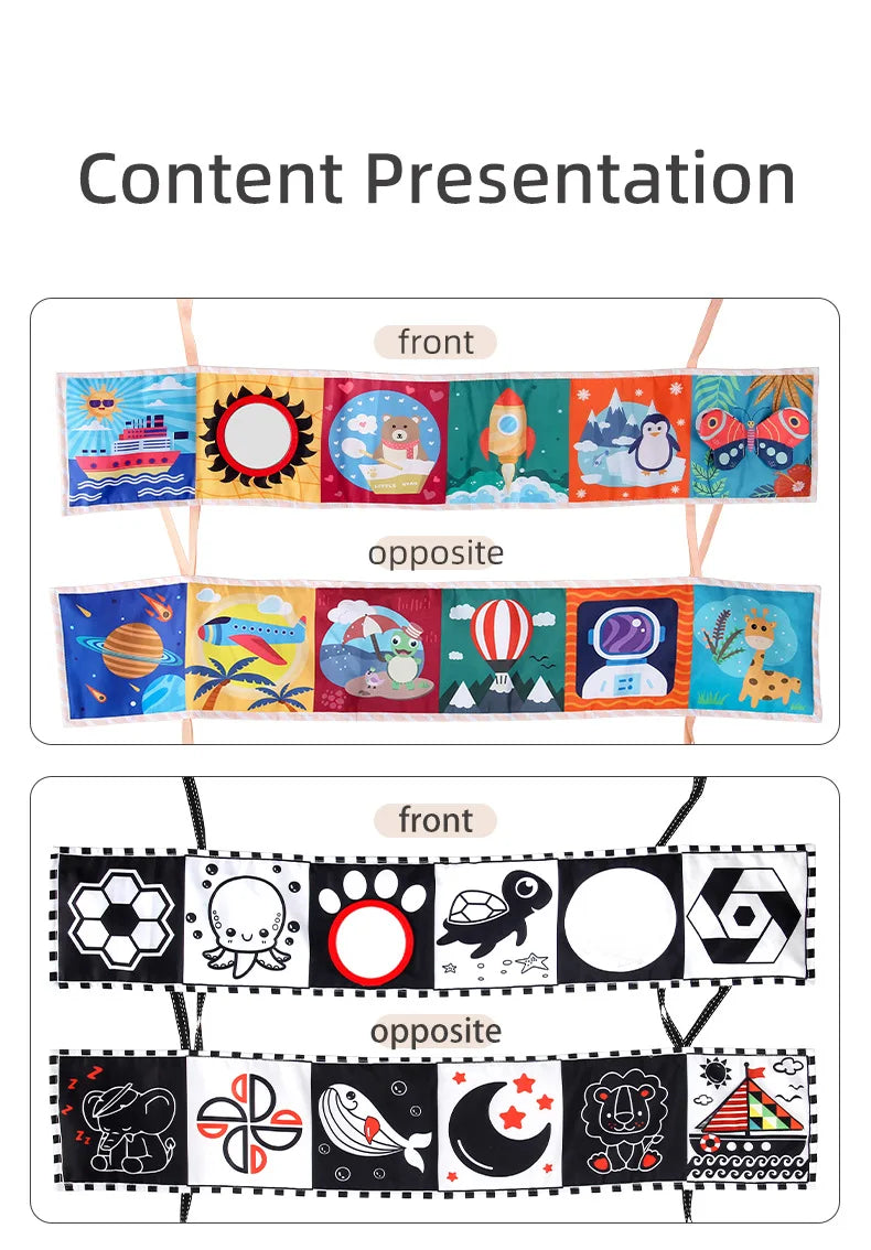 Sencory Black & White Cloth Book – High-Contrast Montessori Crib Bumper