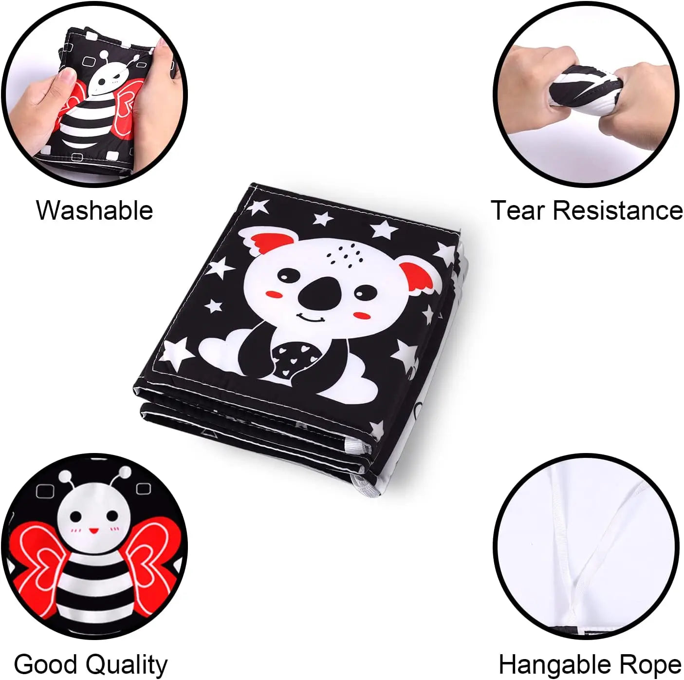 Sencory Black & White Cloth Book – High-Contrast Montessori Crib Bumper