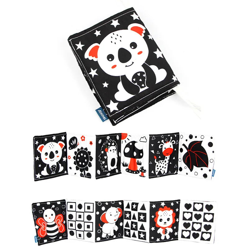 Sencory Black & White Cloth Book – High-Contrast Montessori Crib Bumper
