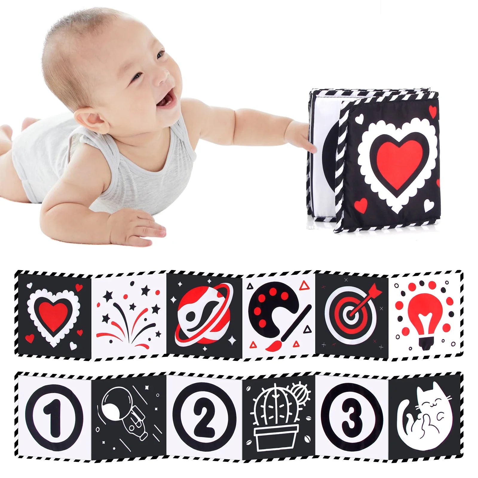 Sencory Black & White Cloth Book – High-Contrast Montessori Crib Bumper