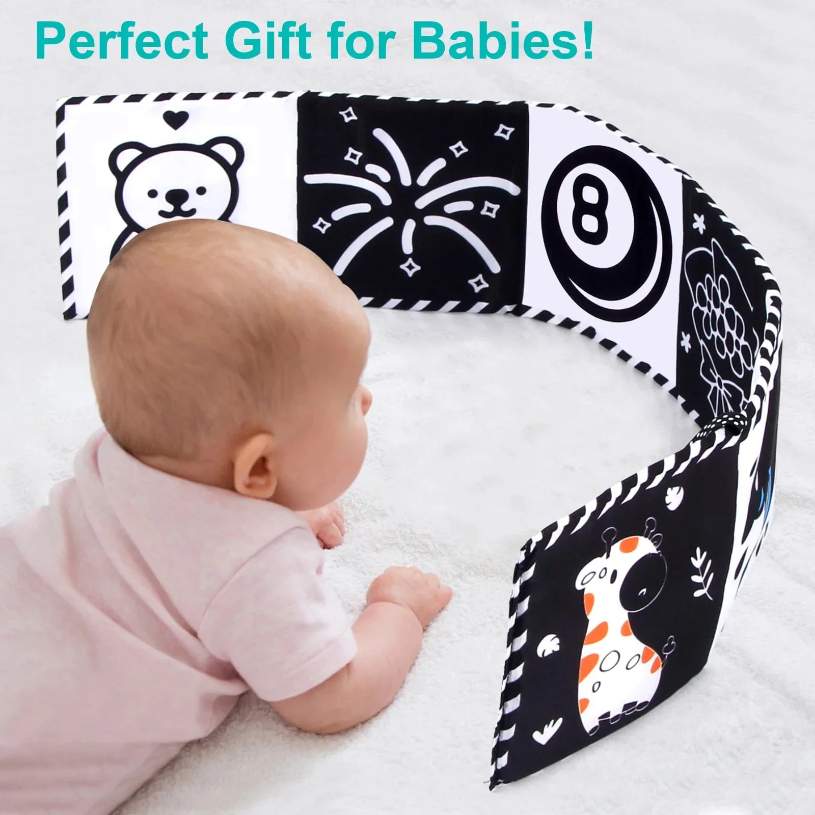 Sencory Black & White Cloth Book – High-Contrast Montessori Crib Bumper