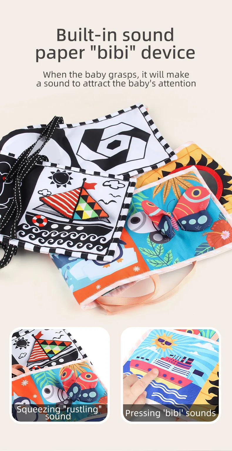 Sencory Black & White Cloth Book – High-Contrast Montessori Crib Bumper