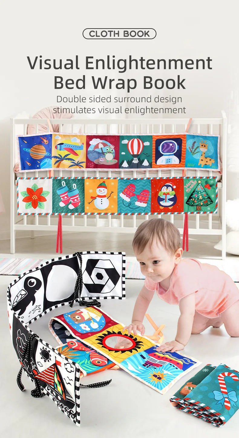 Sencory Black & White Cloth Book – High-Contrast Montessori Crib Bumper