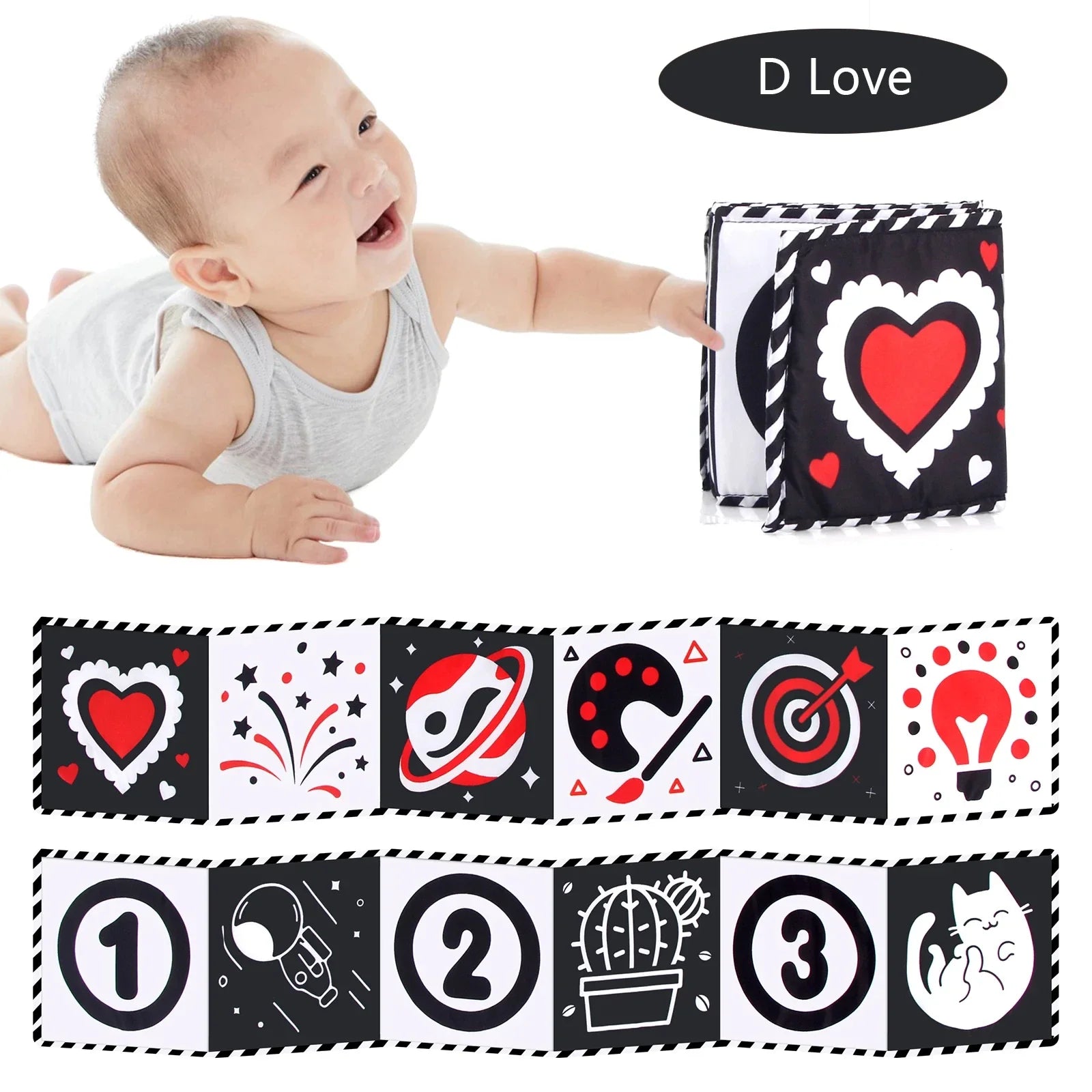 Sencory Black & White Cloth Book – High-Contrast Montessori Crib Bumper