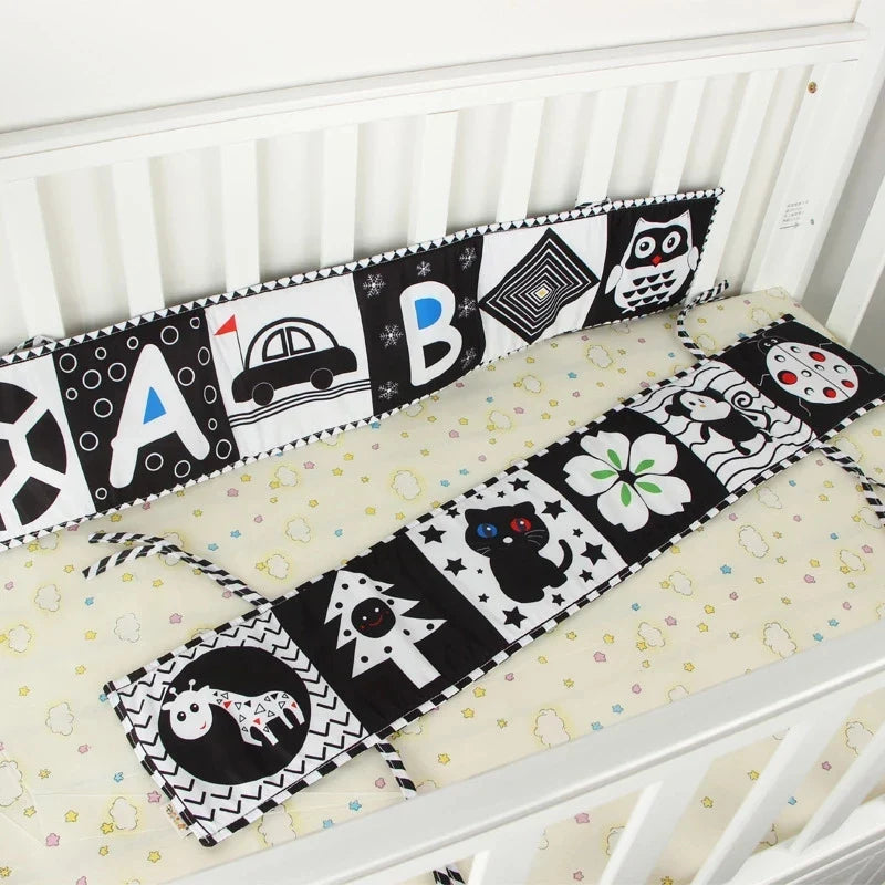 Sencory Black & White Cloth Book – High-Contrast Montessori Crib Bumper