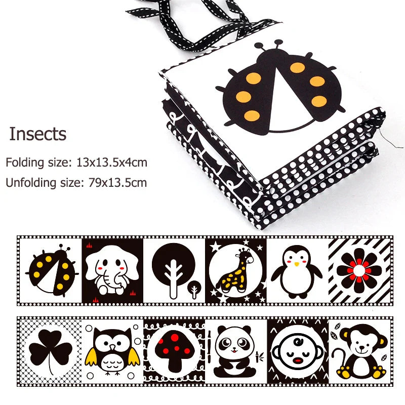 Sencory Black & White Cloth Book – High-Contrast Montessori Crib Bumper