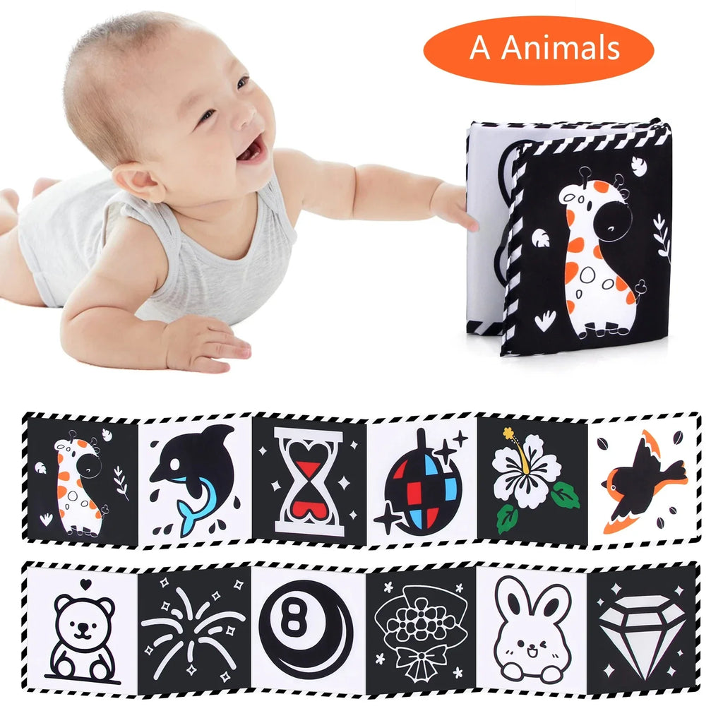 Sencory Black & White Cloth Book – High-Contrast Montessori Crib Bumper