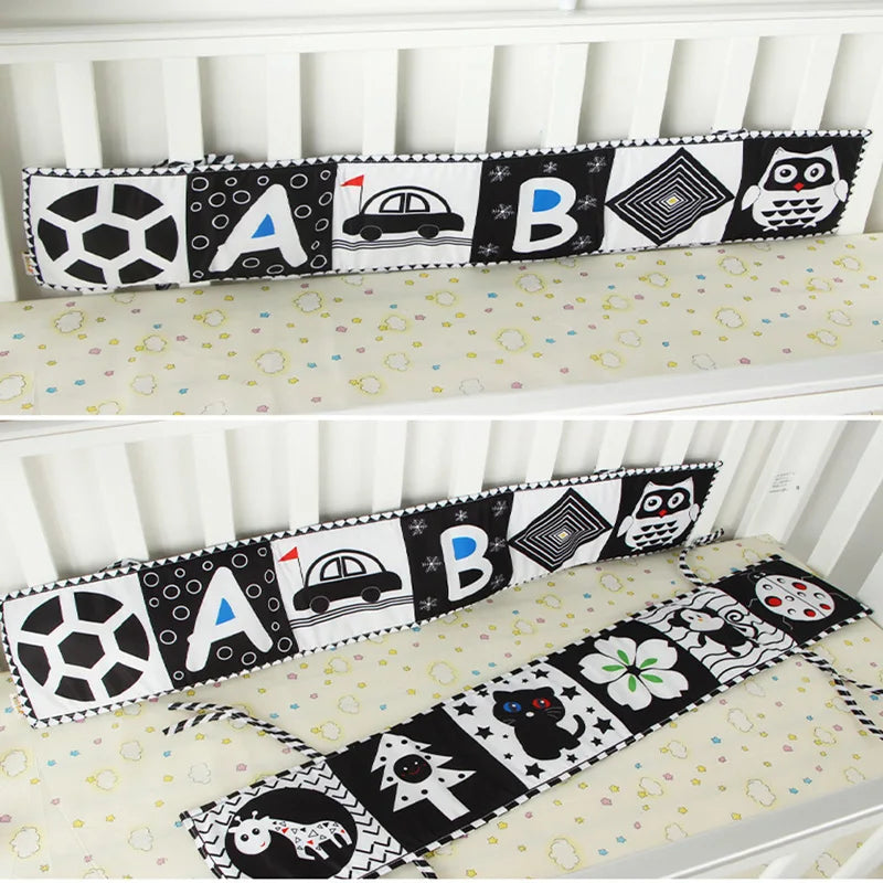 Sencory Black & White Cloth Book – High-Contrast Montessori Crib Bumper
