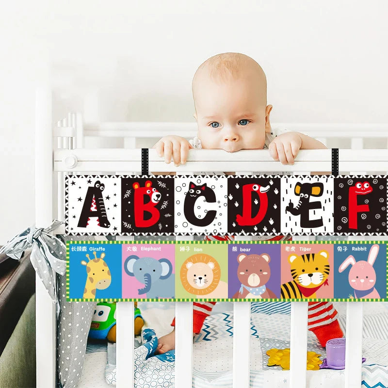 Sencory Black & White Cloth Book – High-Contrast Montessori Crib Bumper