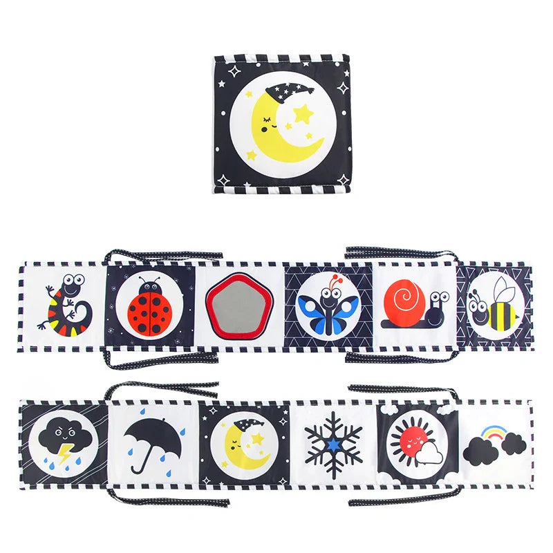 Sencory Black & White Cloth Book – High-Contrast Montessori Crib Bumper
