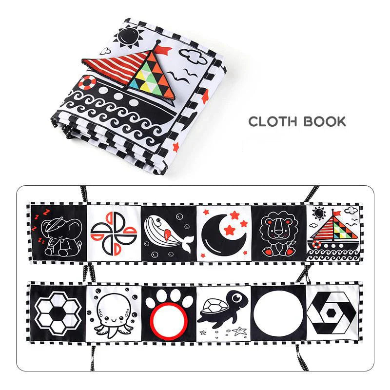 Sencory Black & White Cloth Book – High-Contrast Montessori Crib Bumper