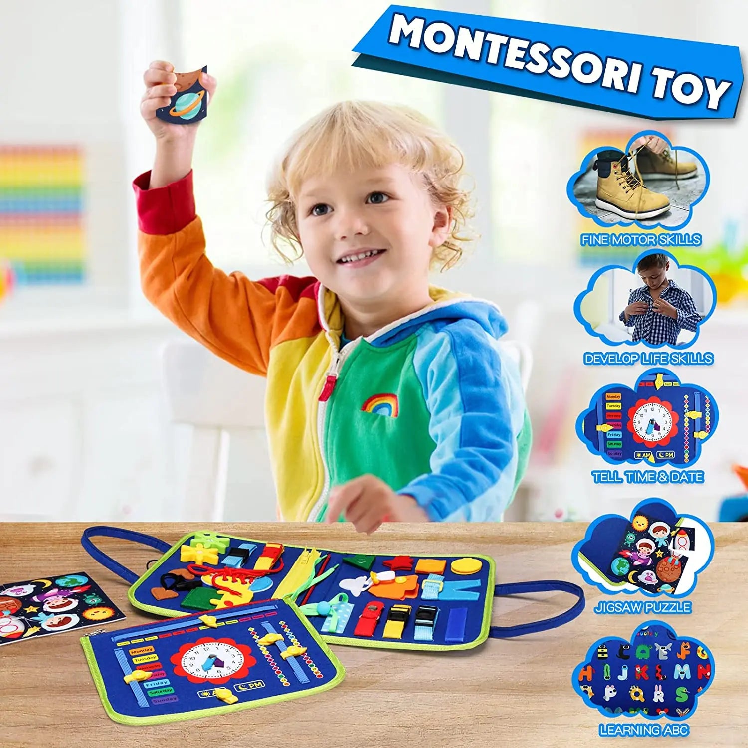 EarlyTern Montessori Busy Board – Sensory Toddler Activity Tool