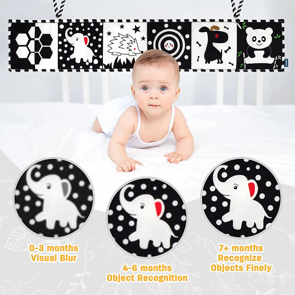 Sencory Black & White Cloth Book – High-Contrast Montessori Crib Bumper