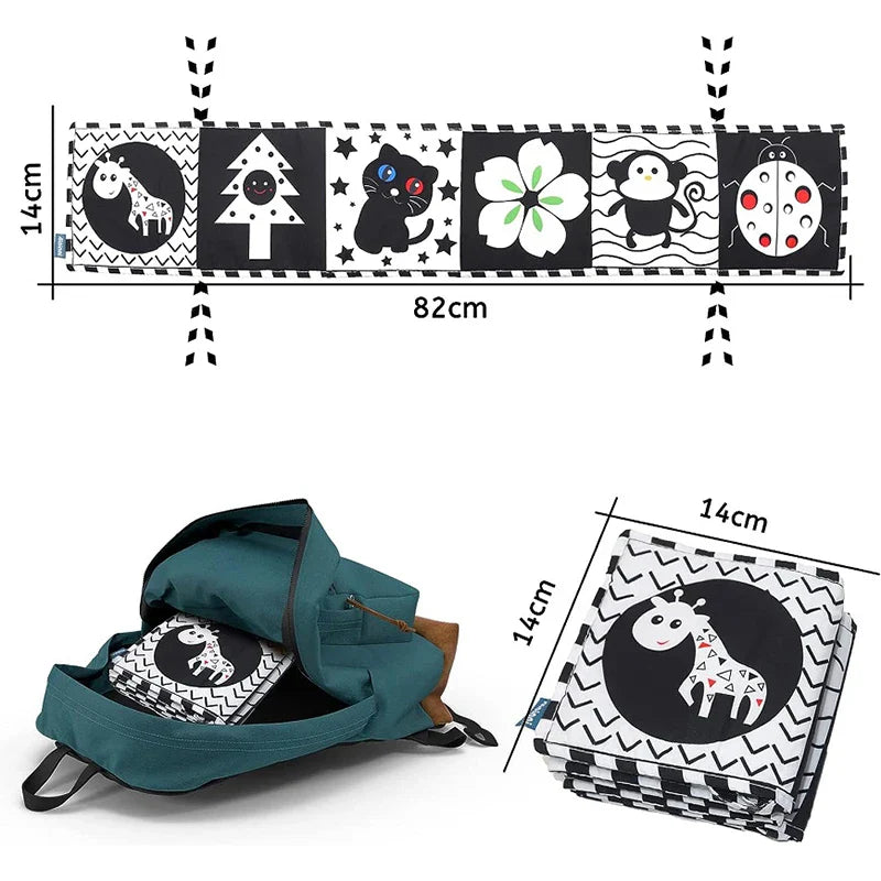 Sencory Black & White Cloth Book – High-Contrast Montessori Crib Bumper