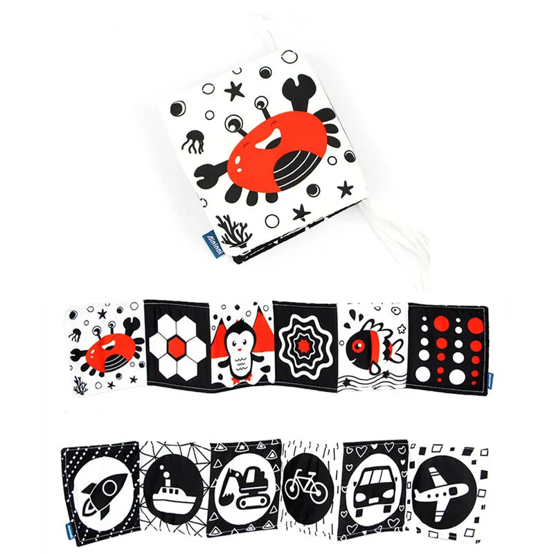 Sencory Black & White Cloth Book – High-Contrast Montessori Crib Bumper