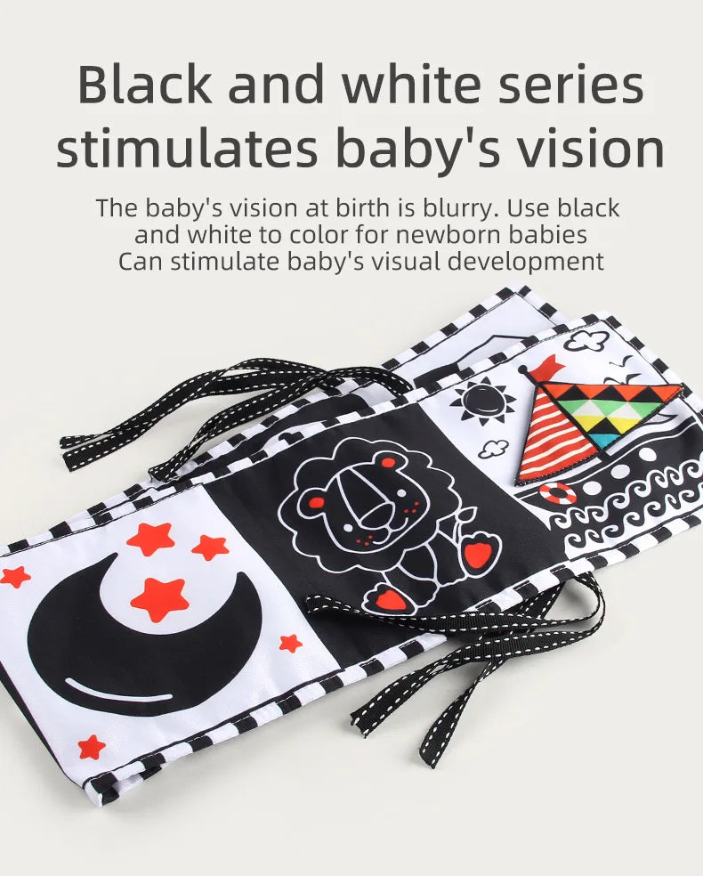 Sencory Black & White Cloth Book – High-Contrast Montessori Crib Bumper