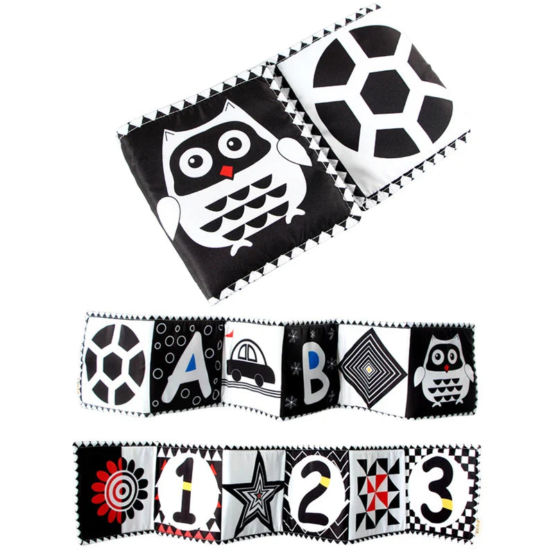 Sencory Black & White Cloth Book – High-Contrast Montessori Crib Bumper