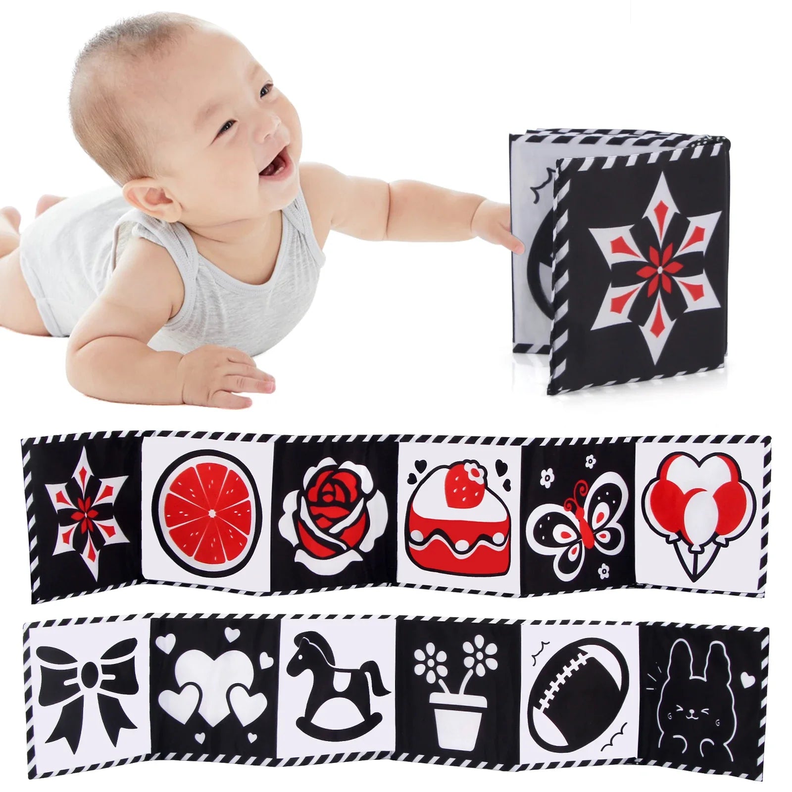 Sencory Black & White Cloth Book – High-Contrast Montessori Crib Bumper