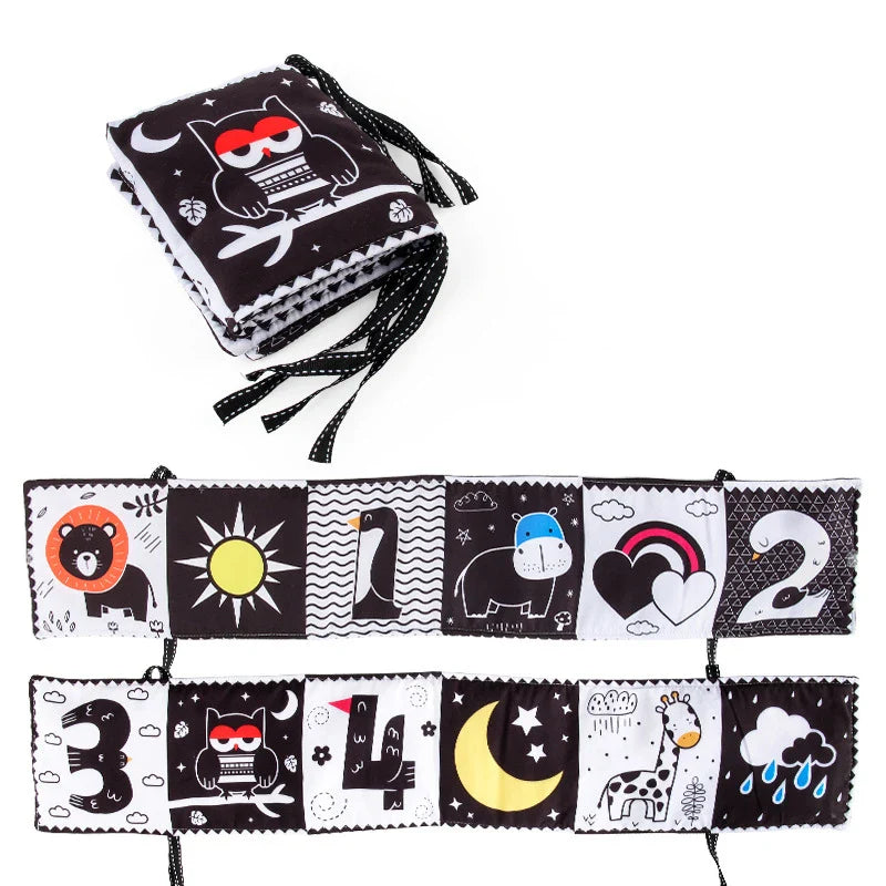 Sencory Black & White Cloth Book – High-Contrast Montessori Crib Bumper