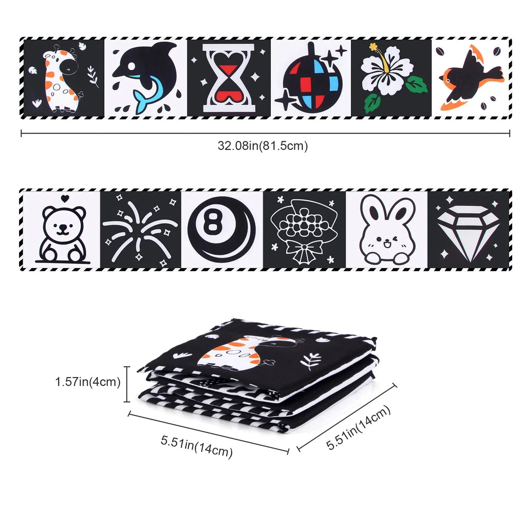 Sencory Black & White Cloth Book – High-Contrast Montessori Crib Bumper
