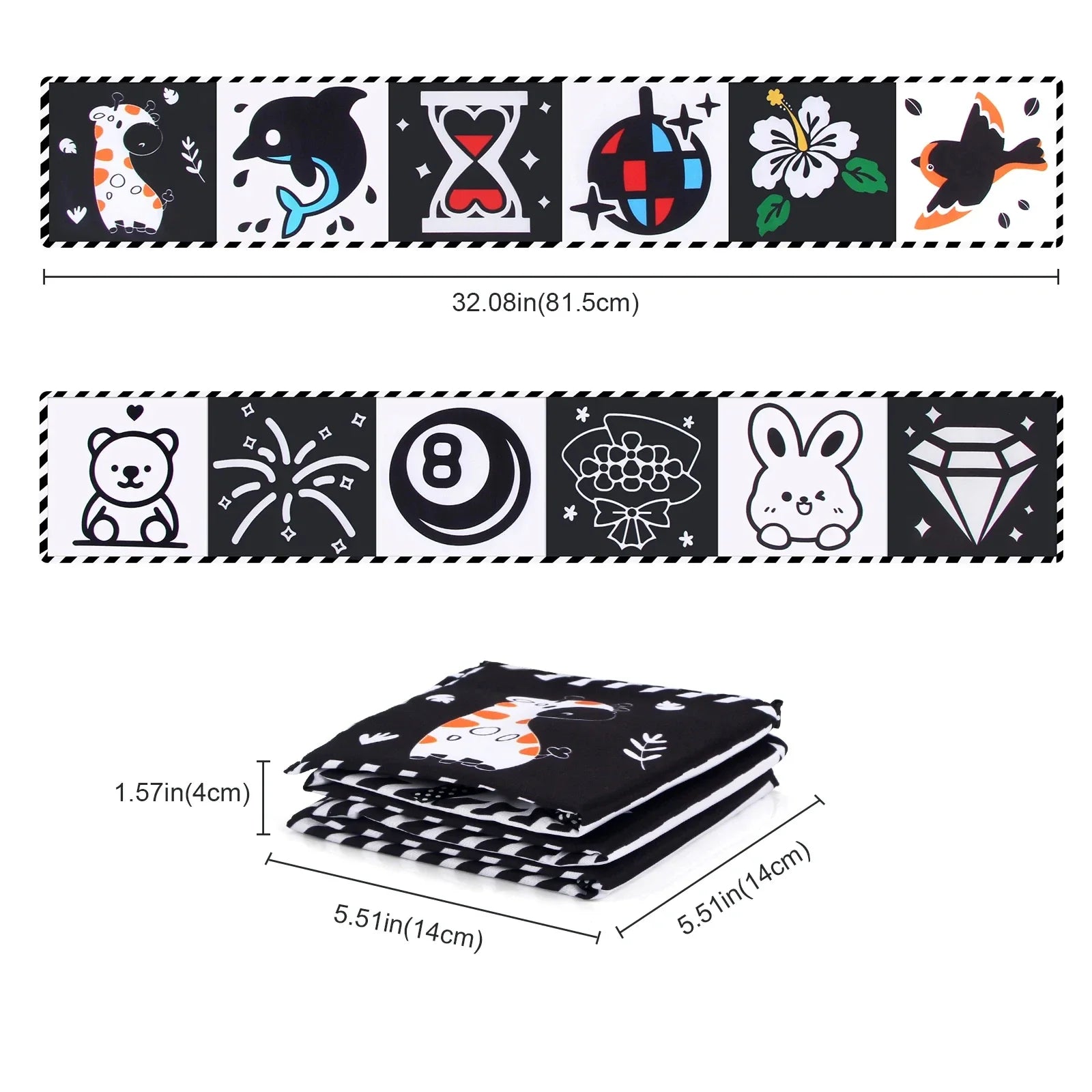 Sencory Black & White Cloth Book – High-Contrast Montessori Crib Bumper