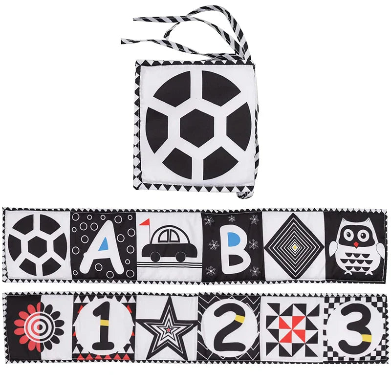 Sencory Black & White Cloth Book – High-Contrast Montessori Crib Bumper
