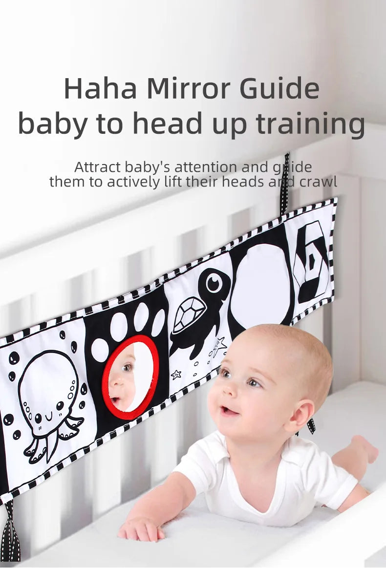 Sencory Black & White Cloth Book – High-Contrast Montessori Crib Bumper