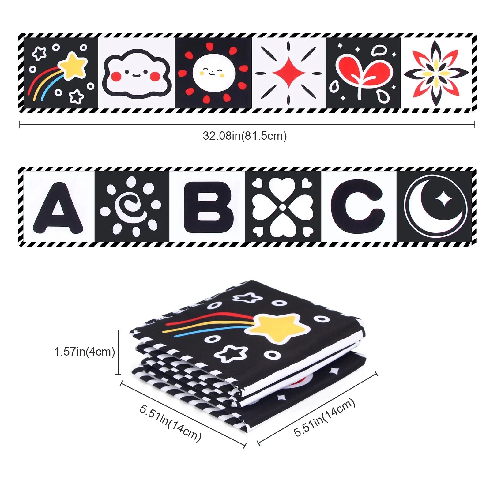 Sencory Black & White Cloth Book – High-Contrast Montessori Crib Bumper
