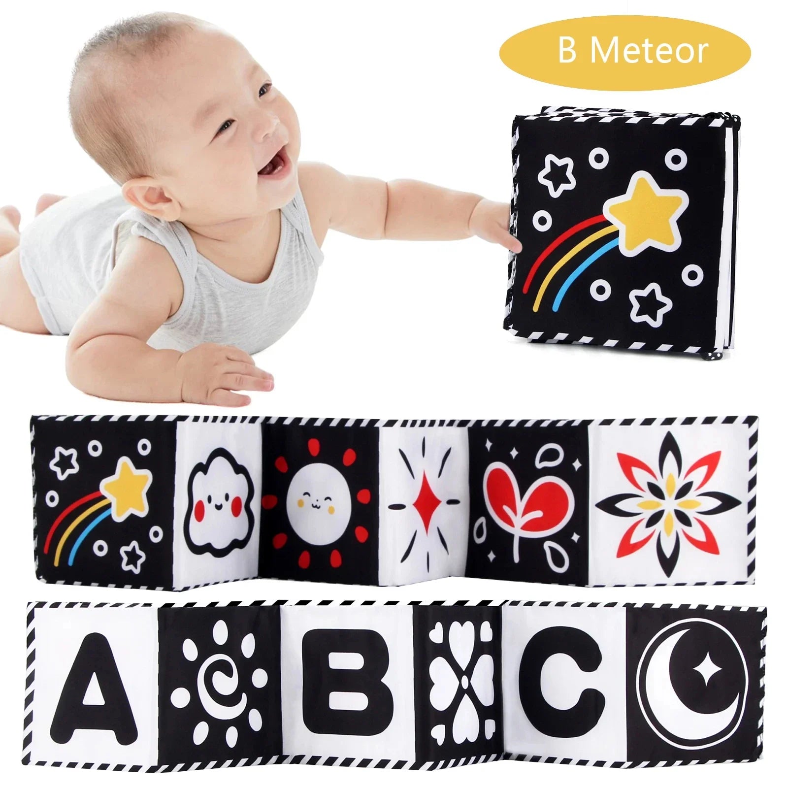 Sencory Black & White Cloth Book – High-Contrast Montessori Crib Bumper