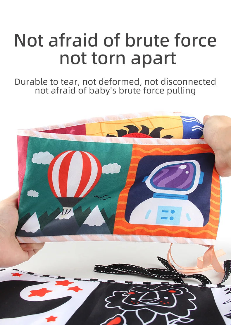 Sencory Black & White Cloth Book – High-Contrast Montessori Crib Bumper