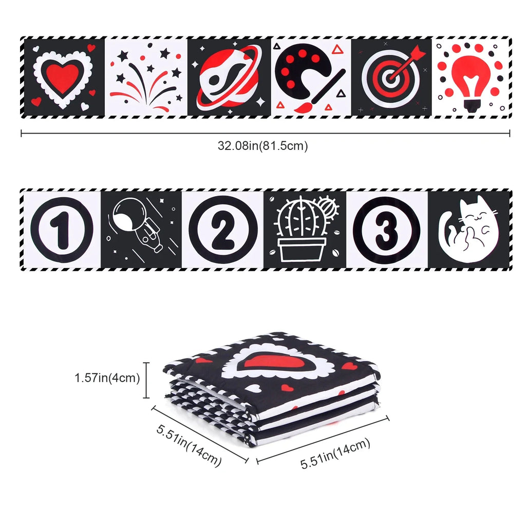 Sencory Black & White Cloth Book – High-Contrast Montessori Crib Bumper