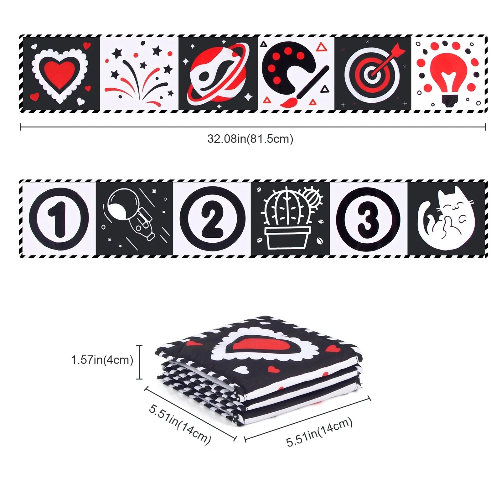 Sencory Black & White Cloth Book – High-Contrast Montessori Crib Bumper
