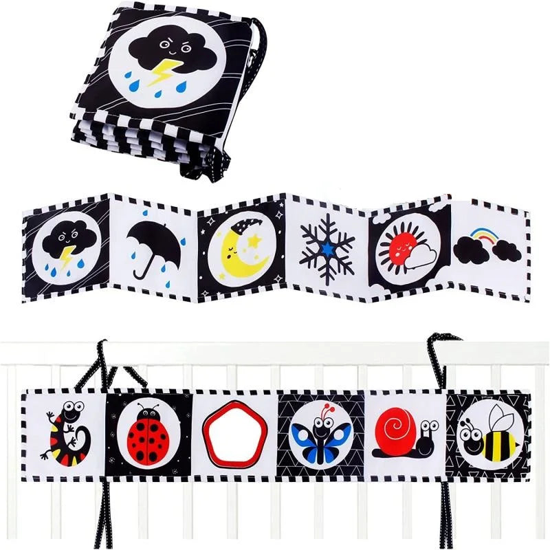 Sencory Black & White Cloth Book – High-Contrast Montessori Crib Bumper