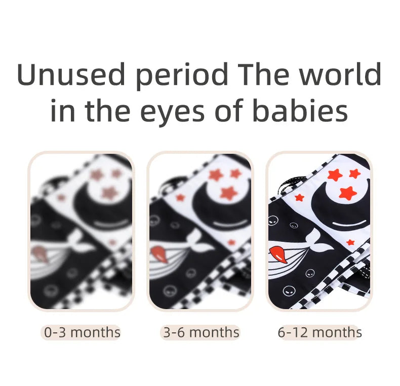 Sencory Black & White Cloth Book – High-Contrast Montessori Crib Bumper