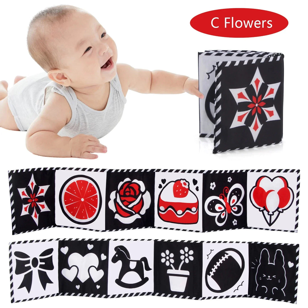 Sencory Black & White Cloth Book – High-Contrast Montessori Crib Bumper