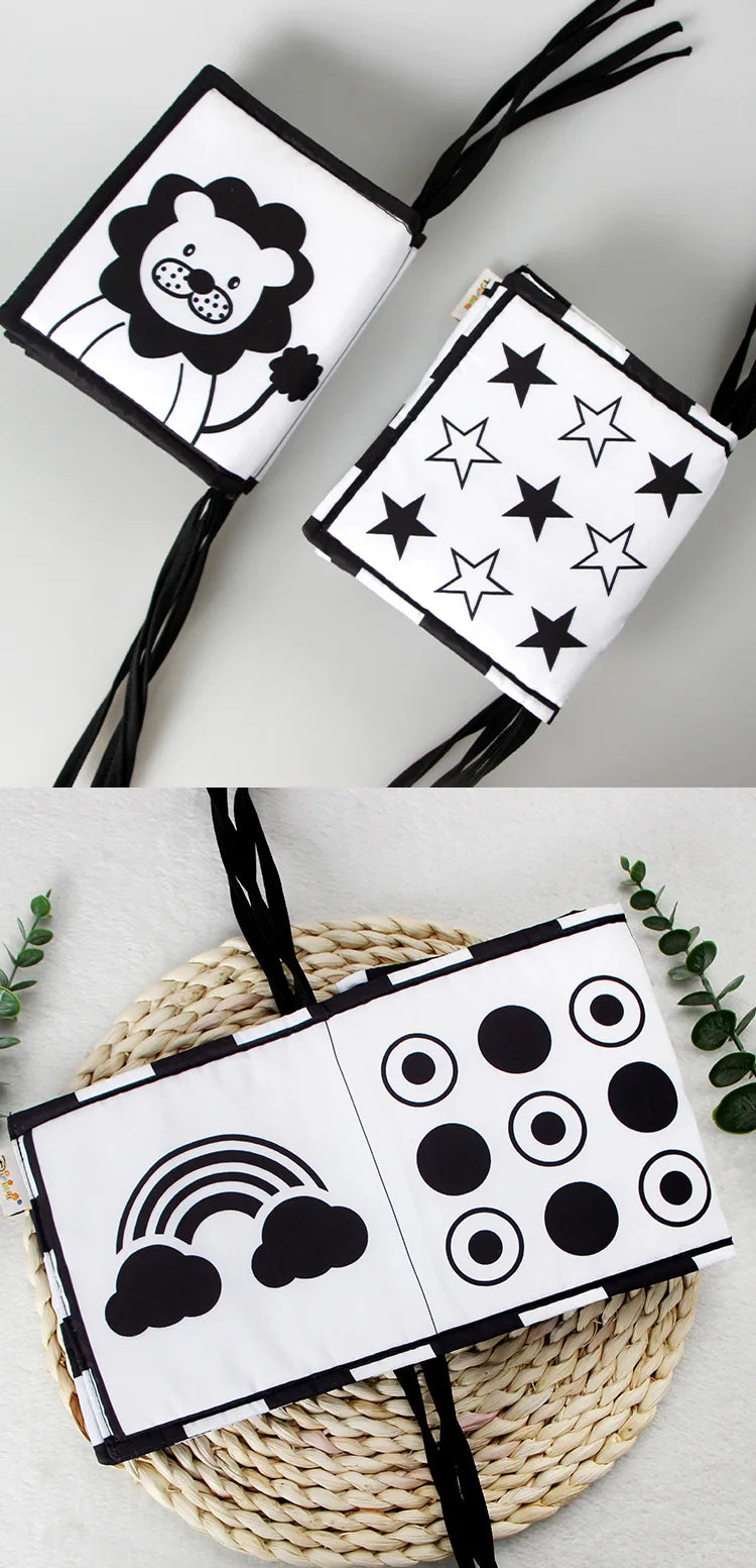 Sencory Black & White Cloth Book – High-Contrast Montessori Crib Bumper