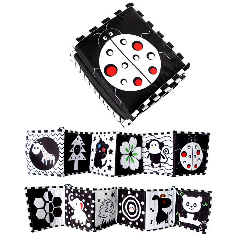 Sencory Black & White Cloth Book – High-Contrast Montessori Crib Bumper