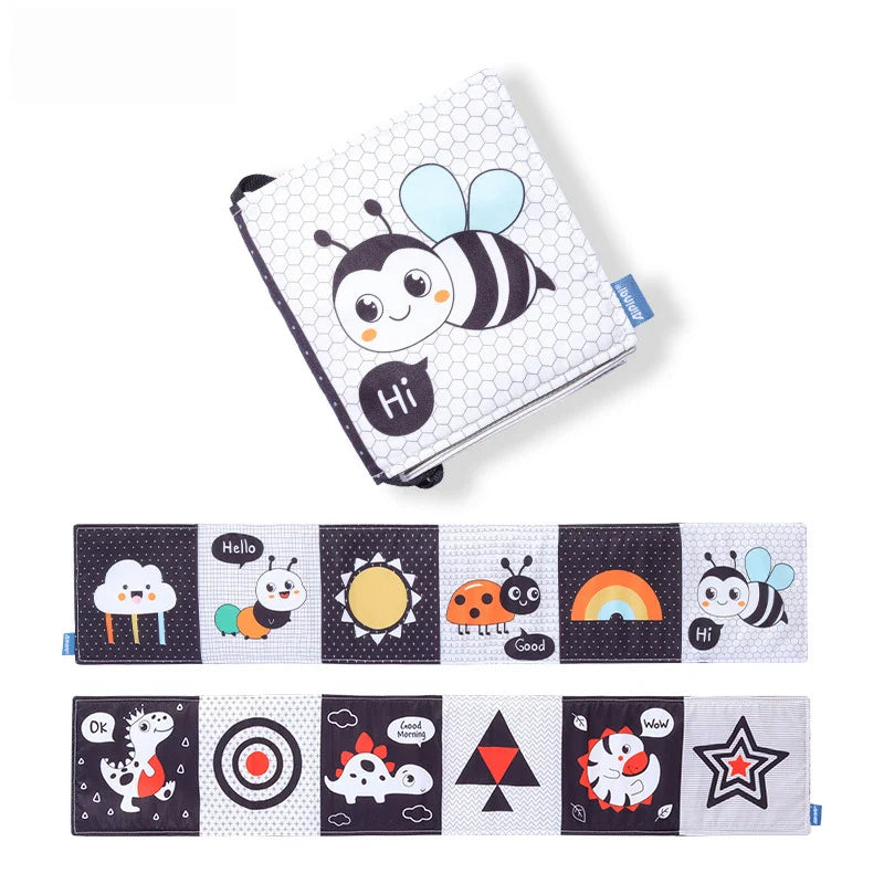 Sencory Black & White Cloth Book – High-Contrast Montessori Crib Bumper